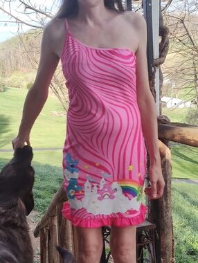Pink Care Bear One Shoulder Spaghetti Strap Dress